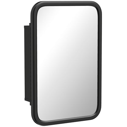 HOMCOM Bathroom Wall Cabinet with Tempered Mirror Metal Bathroom Mirror Cabinet with 3 Shelves Black