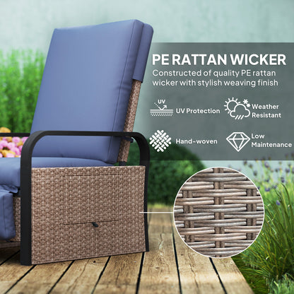 Outsunny 140√Ç¬∞ Reclining Rattan Armchair - Brown/Blue