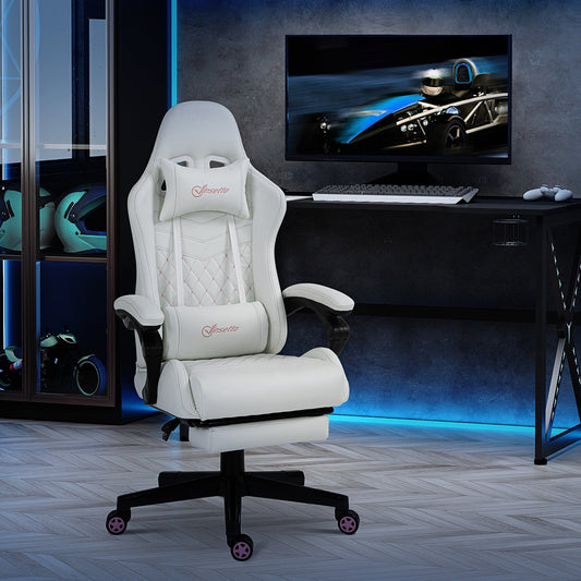 Vinsetto Racing Gaming Chair with Swivel Wheel, Footrest, PU Leather Recliner Gamer Desk for Home Office, White