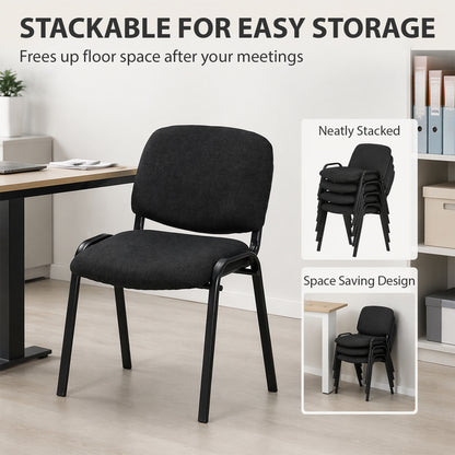 HOMCOM Linen-Look Fabric Reception Chairs, Stackable Meeting Chairs Set of 4 with Backrest, Padded Seat for Office, Black