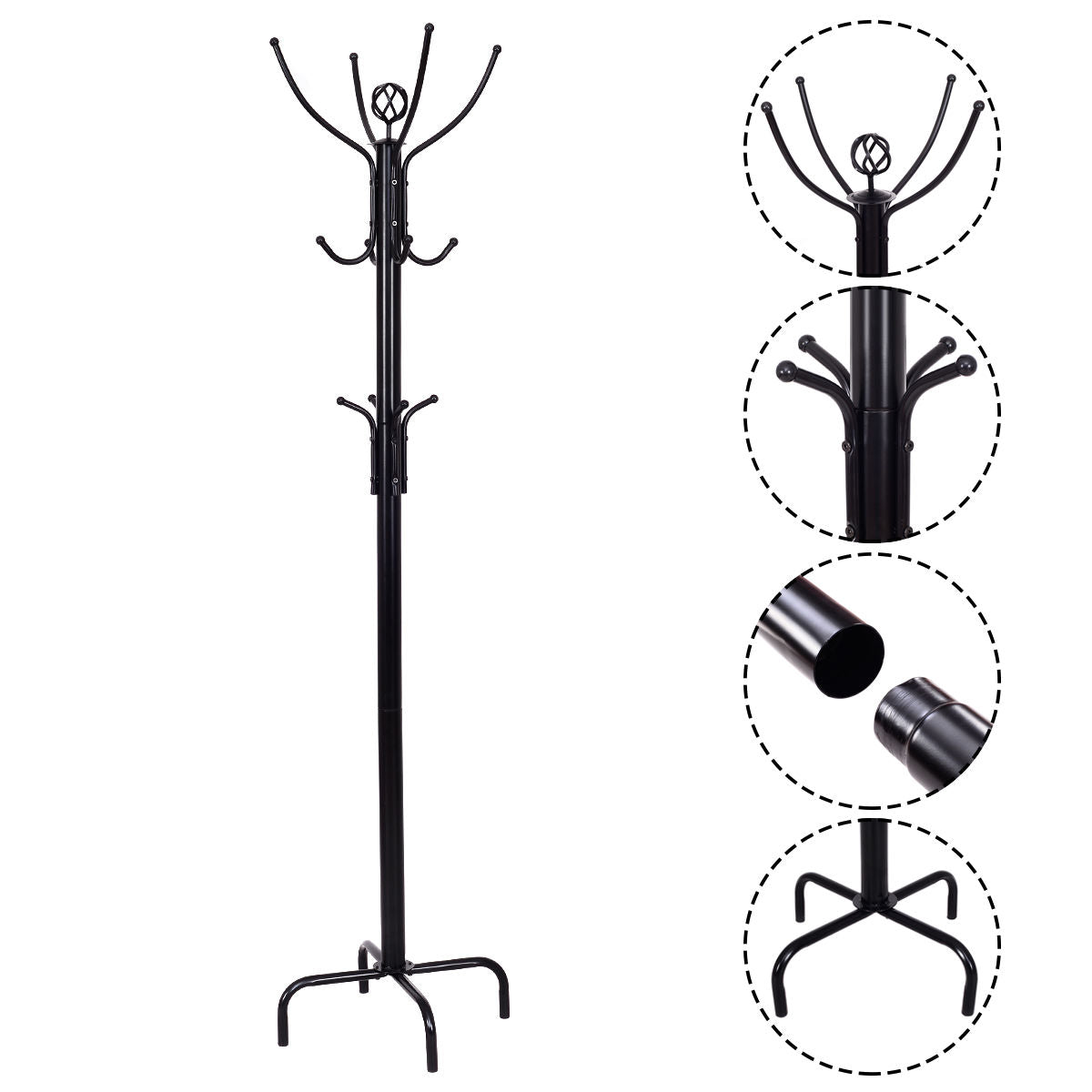 Modern 12 Hook Coat Rack with Steel Frame for Entryway