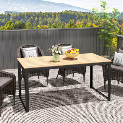 Stół ogrodowy Outsunny dla 6 osób, prostokątny stół jadalny na zewnątrz, 160 x 80 x 75 cm, z blatem z listew, metalowa rama, na balkon, taras, drewno tekowe