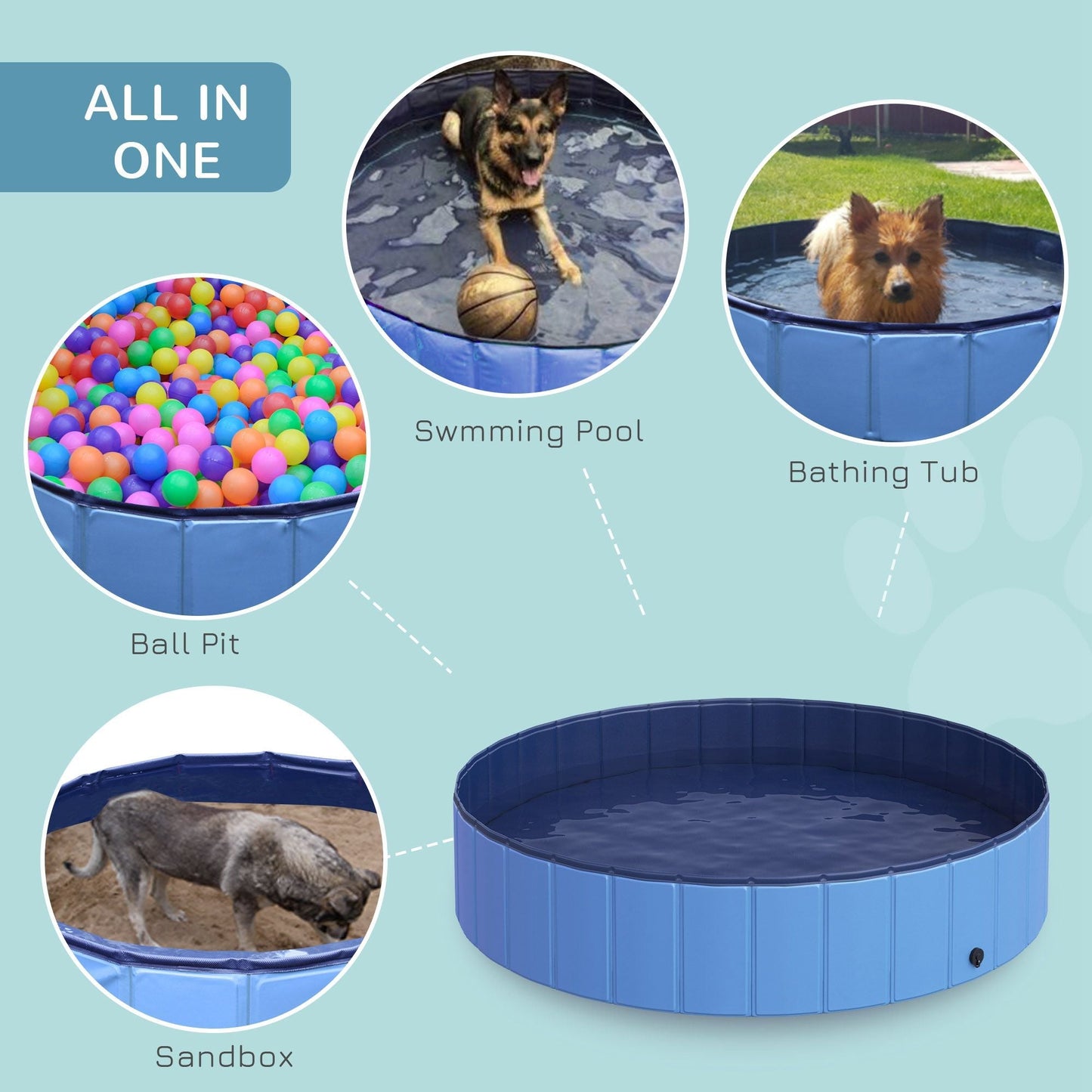 Pawhut Φ140 x 30H cm Pet Swimming Pool-Blue