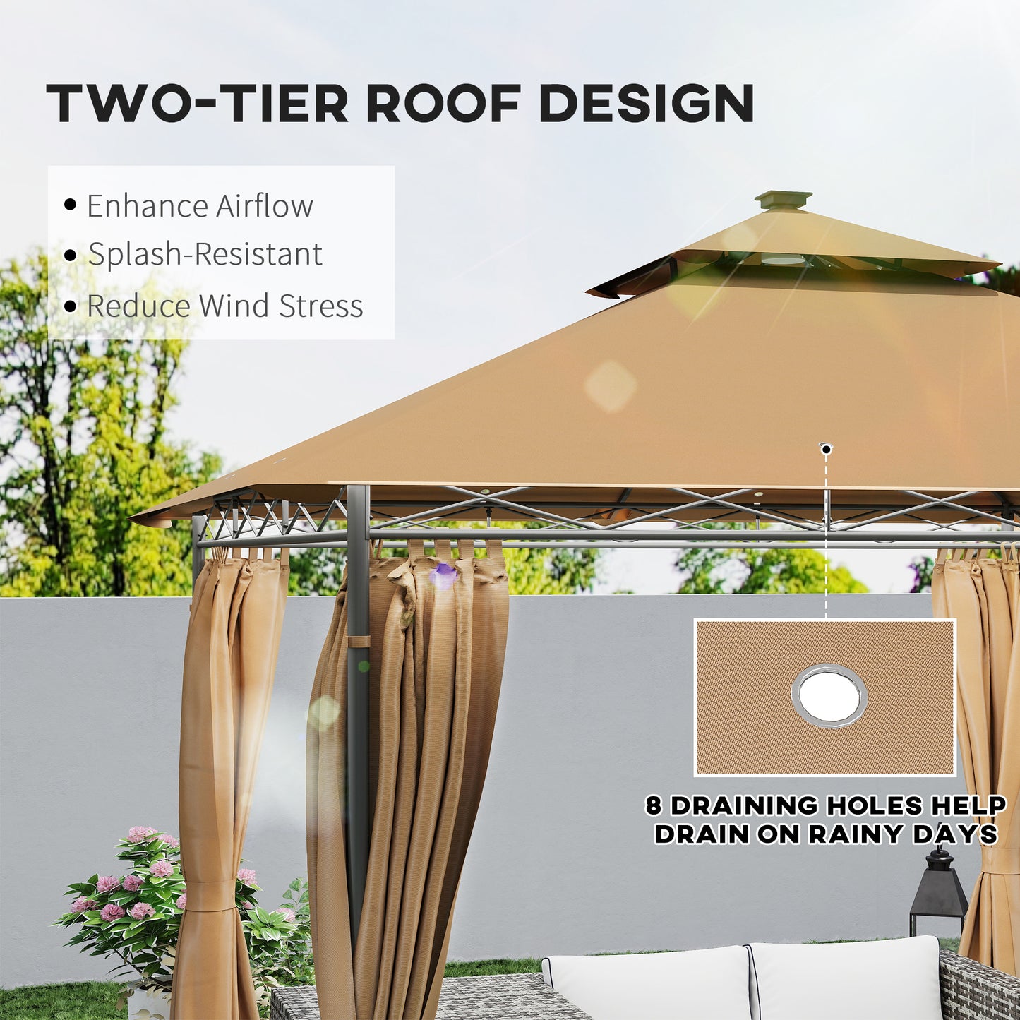 Outsunny 3 x 3 m Solar LED Metalowa Altana - Brązowa