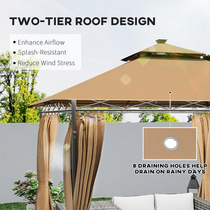 Outsunny 3 x 3 m Solar LED Metalowa Altana - Brązowa