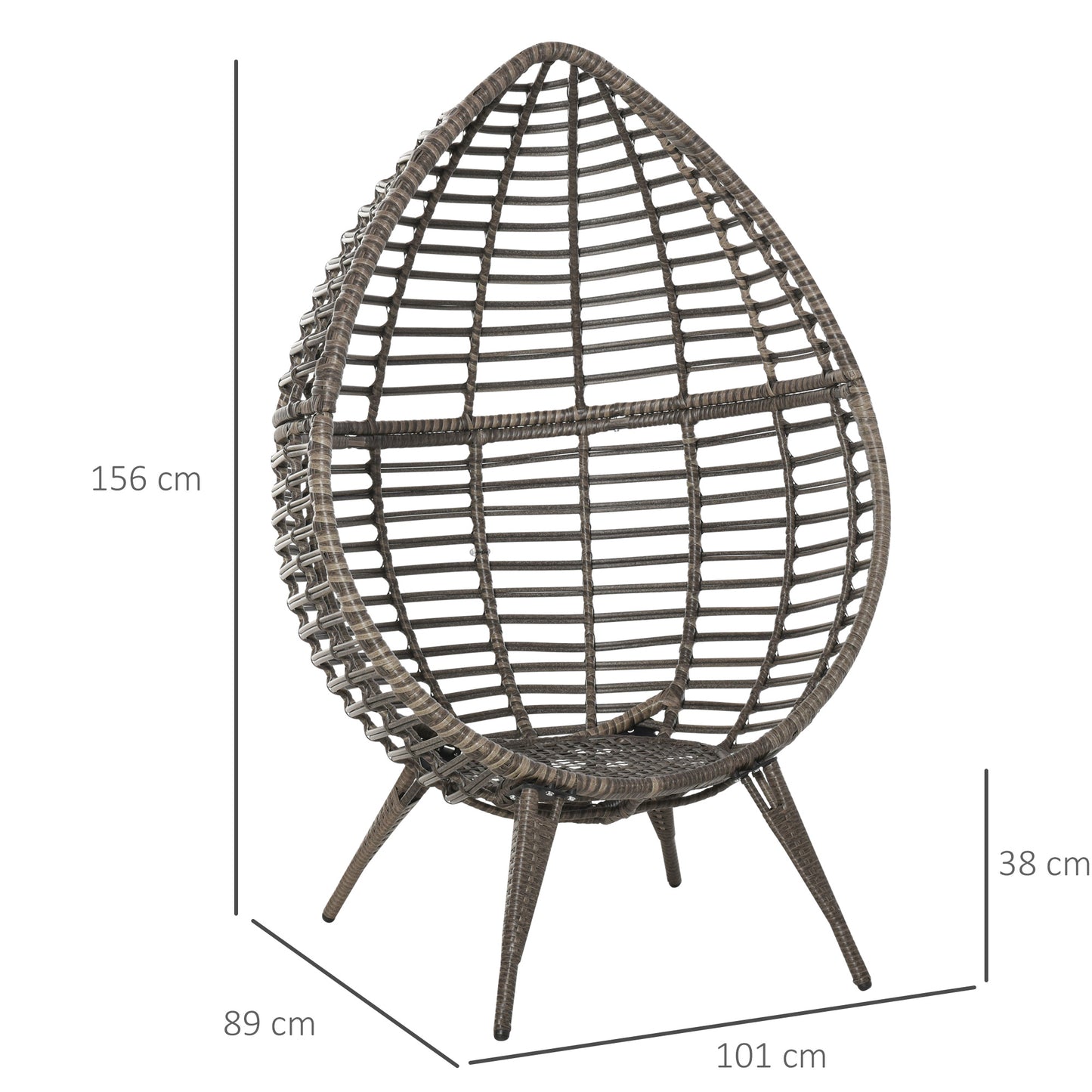 Fotel Outsunny Teardop PE Wicker Rattan z grubymi poduszkami, 4 nogi, siedzisko ogrodowe Egg Garden