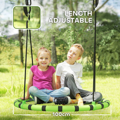 AIYAPLAY 100cm Diameter Kid Nest Swing Seat with Height Adjustable Ropes for Outdoor, Indoor, Black/Green