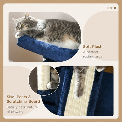 PawHut Sisal Cat Rest & Play Activity Tree w/ 2 House Navy Blue