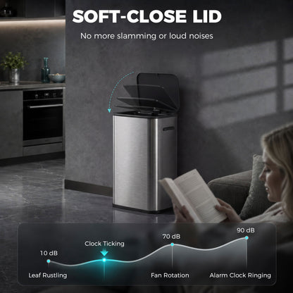 HOMCOM 55L Sensor Bin for Kitchen, Touchless Automatic Waste Rubbish Bin, Stainless Steel, Battery Operated, Silver Tone
