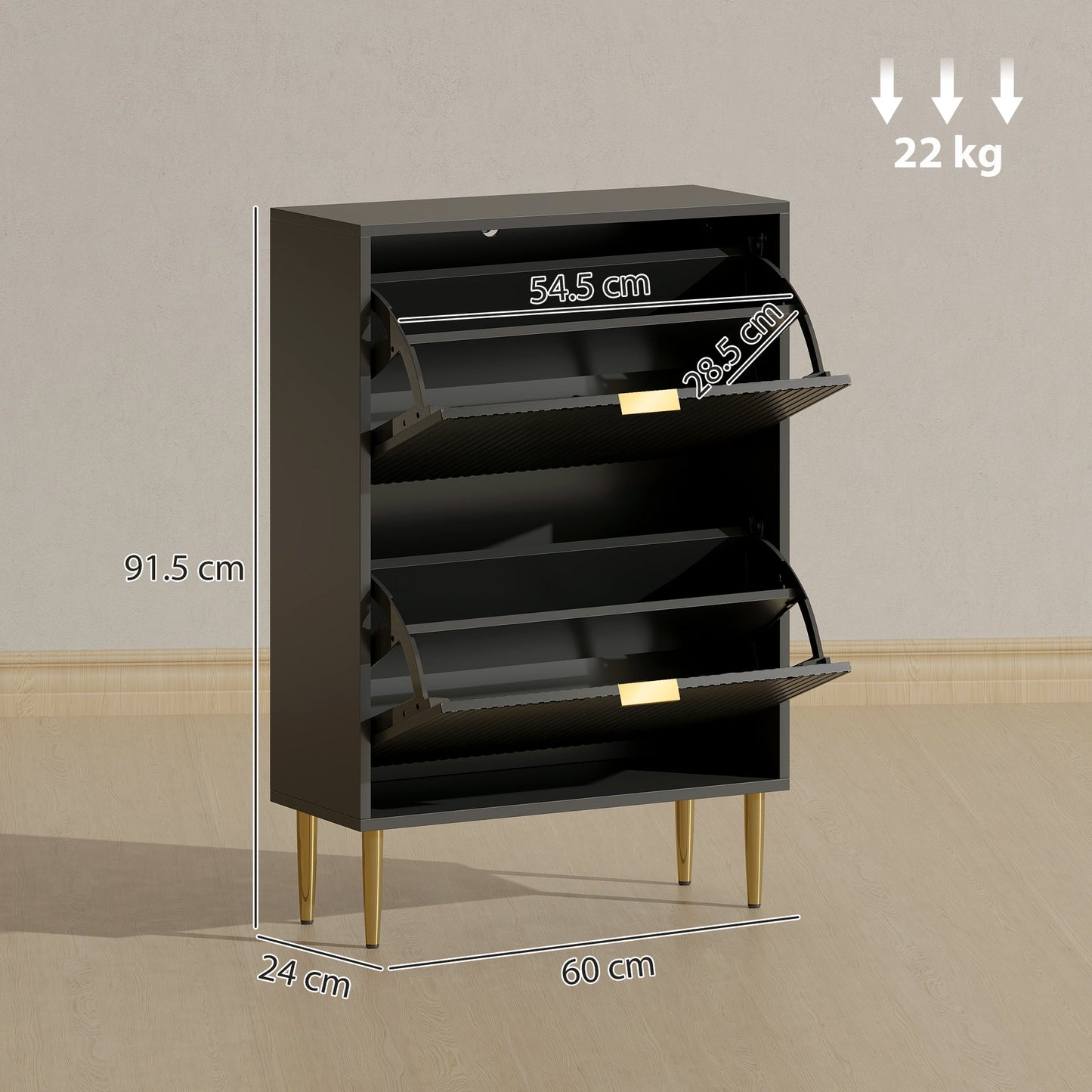HOMCOM Narrow Shoe Cabinet with 2 Flip Drawers - Black