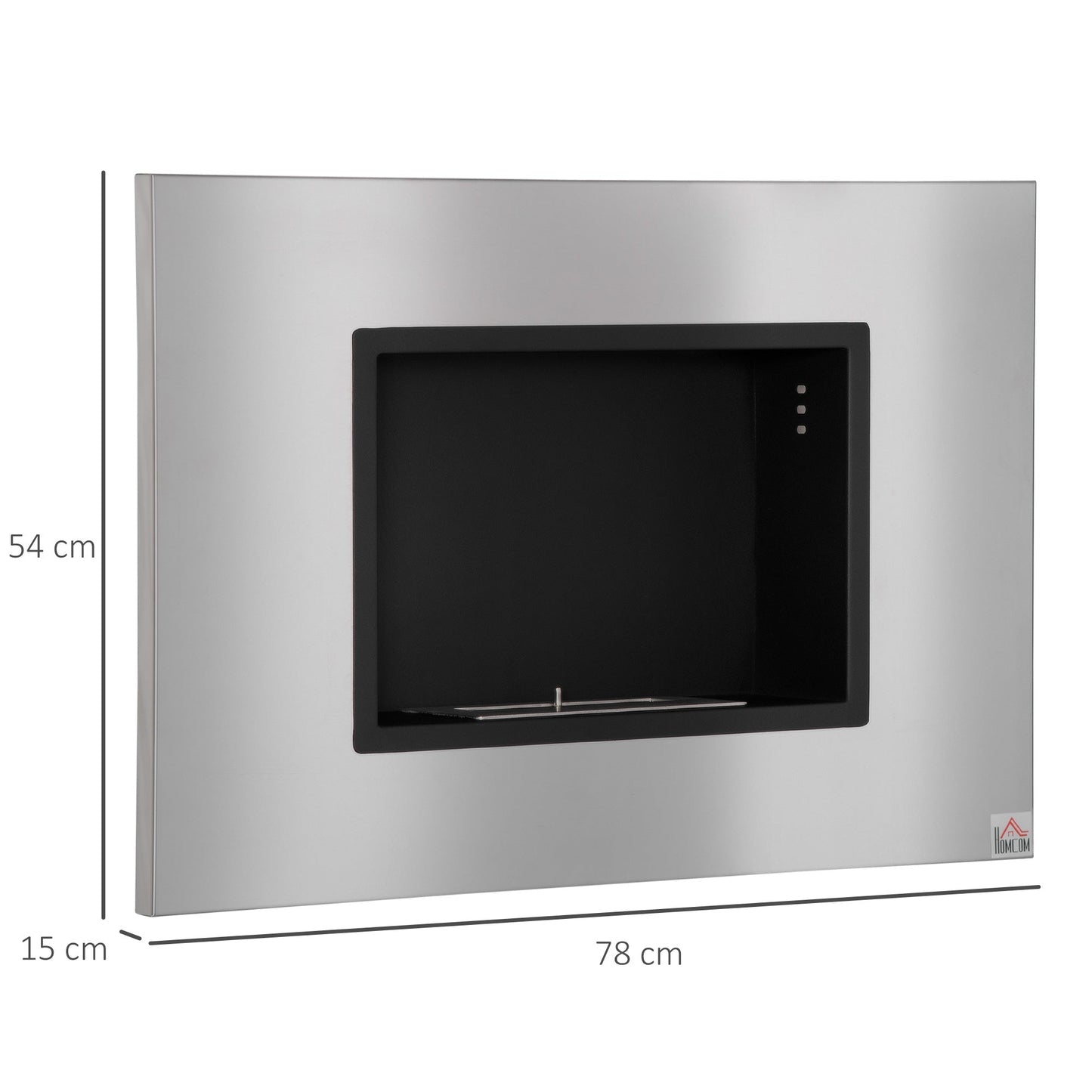 HOMCOM Wall Mounted Ethanol Fireplace, Stainless Steel Bioethanol Heater Stove Fire with 1.2L Tank, 3 Hour Burning Time, 78 x 54 cm, Silver
