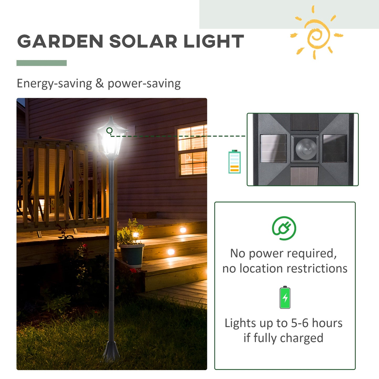 Outsunny Outdoor Garden Solar Post Lamp Sensor Dimmable LED Lantern Bollard Pathway 1.2M Tall Ð Black