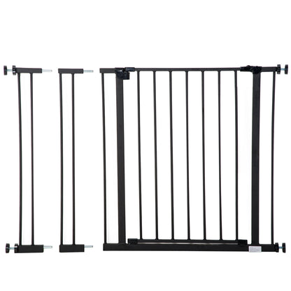 PawHut Dog Gate Pet Safety Gate Stair Barrier Pressure Fit Adjustable 76-82/86-97/101-107 cm, Black