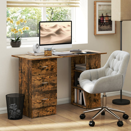 HOMCOM Computer Desk with Drawers in Rustic Brown, image 2