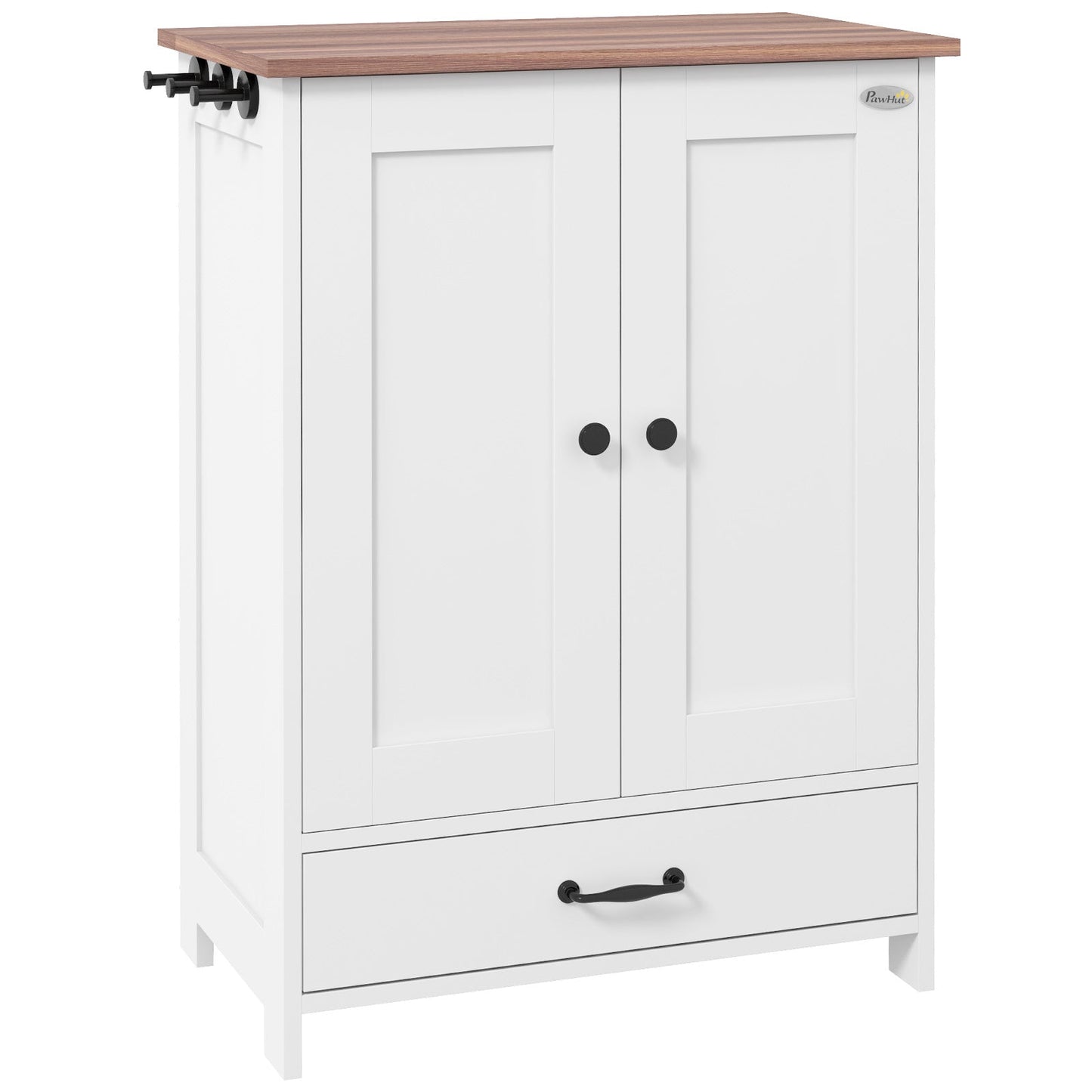 PawHut Pet Feeding Station with Raised Dog Bowls, Adjustable Panel, Hooks, White