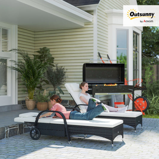 Outsunny 2-osobowy zestaw leżaków rattanowych ze stolikiem bocznym w kolorze czarnym
