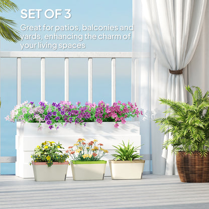 Outsunny Set of 3 Self Watering Plant Pots Outdoor, 27cm Rectangular Garden Planters with Visual Water Level Window, Plastic Flower Pots for Indoor Outdoor Garden Balcony