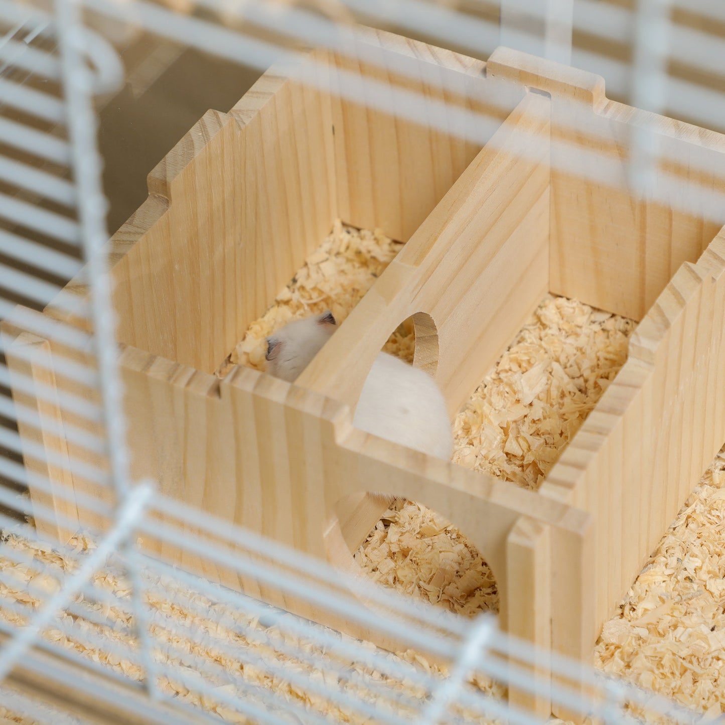 PawHut Hamster Cage, Gerbil Cage with Wooden Ramp, Exercise Wheel, Food Bowl - White