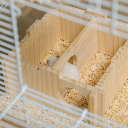 PawHut Hamster Cage, Gerbil Cage with Wooden Ramp, Exercise Wheel, Food Bowl - White