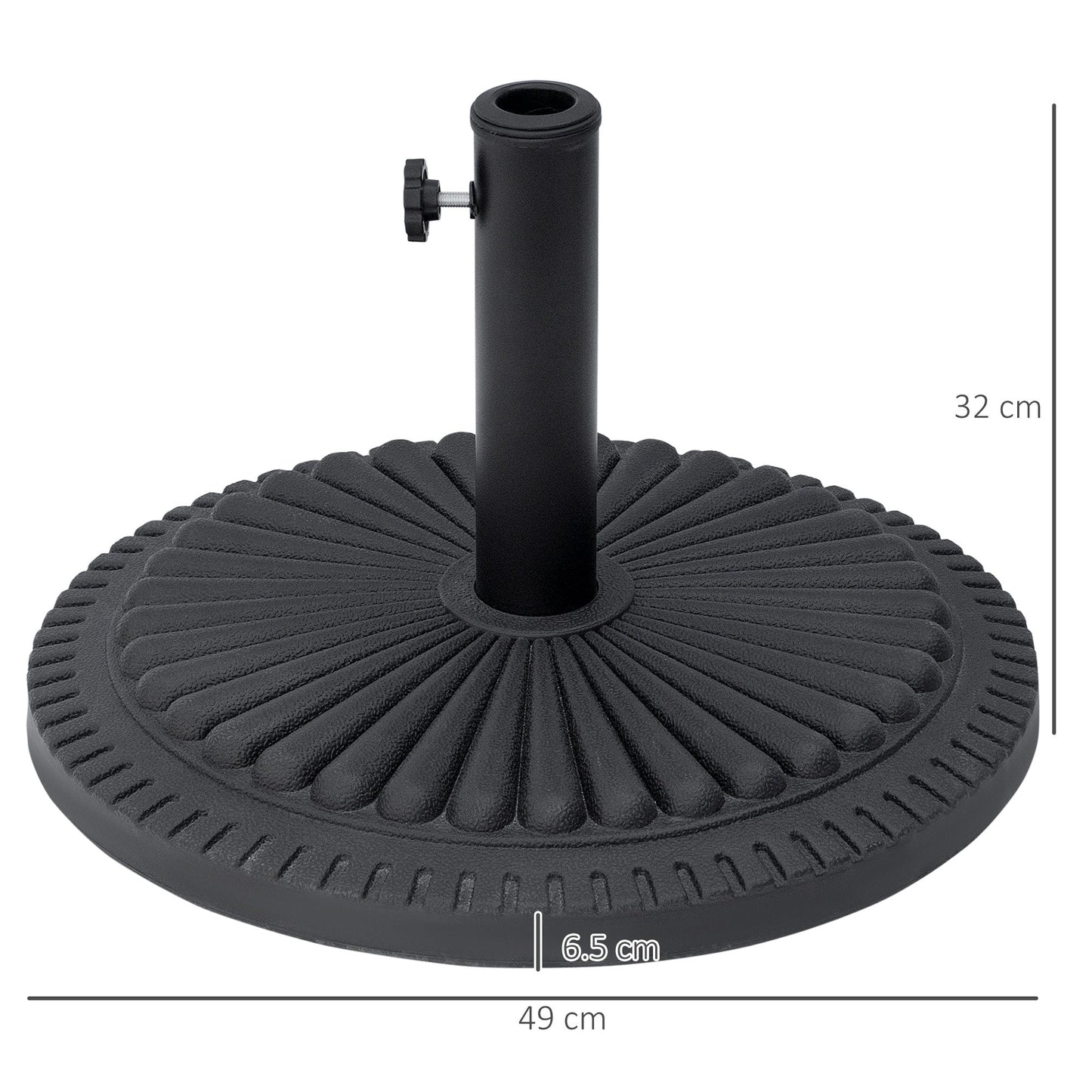 Outsunny 14kg Round Cement Parasol Base Umbrella Weight Stand Holder Fits _35mm,_38mm,_48mm Pole for Patio Outdoor Garden - Black