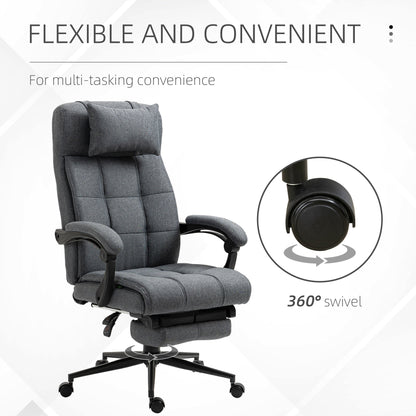 Vinsetto Office Chair with Footrest Ergonomic Office Chair with Armrests Lumber Support and Headrest, Dark Grey