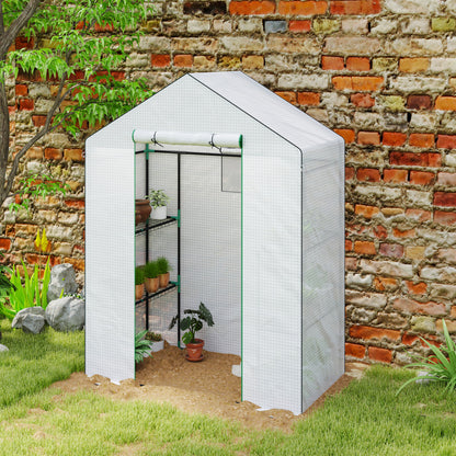 Outsunny 143 x 74cm Walk-In Greenhouse z półkami - biały