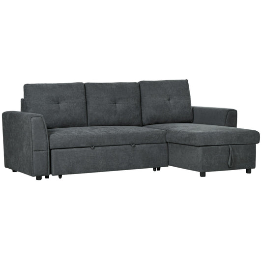 HOMCOM 3 Seater Sofa Bed, Pull Out Sofa Bed with Storage for Living Room, Dark Grey