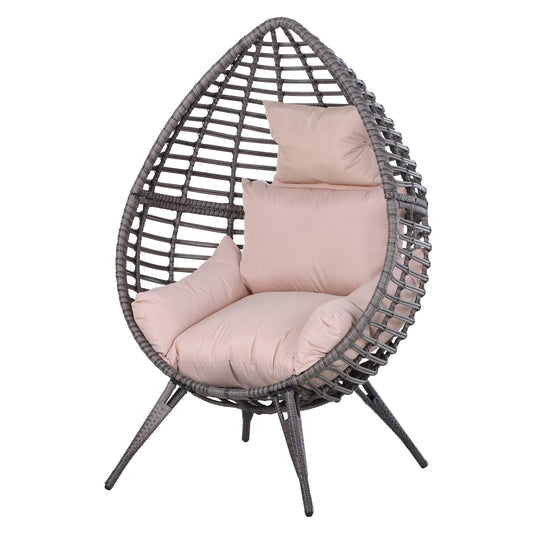 Outsunny Garden Egg Chair, łezkowaty zewnętrzny fotel rattanowy PE z miękką, wyściełaną poduszką na całej powierzchni, szary