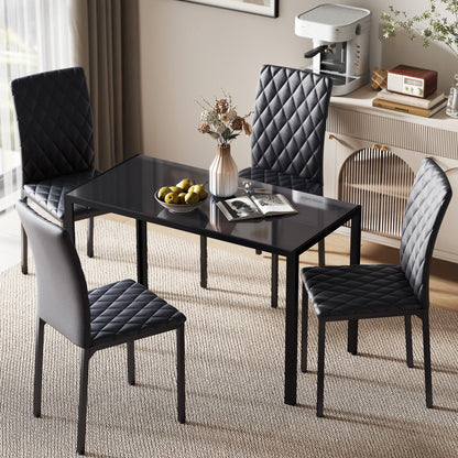 HOMCOM 5 Piece Dining Set, Kitchen Table with Glass Top, Faux Leather Chairs, Black