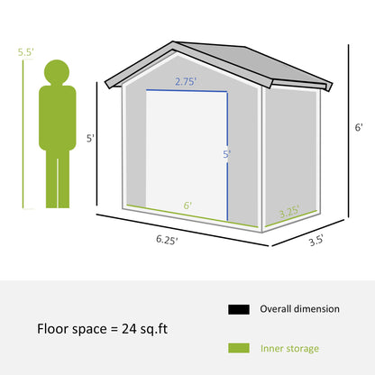 Outsunny 6.5x3.5ft Metal Garden Storage Shed for Outdoor Tool Storage with Double Sliding Doors and 4 Vents, Dark Grey