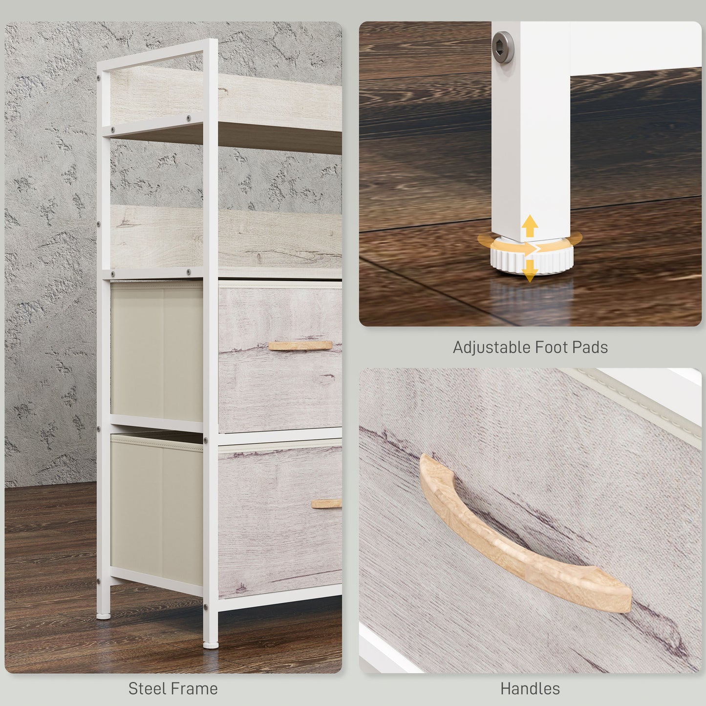 HOMCOM Rustic Chest of Five Fabric Drawers - Natural