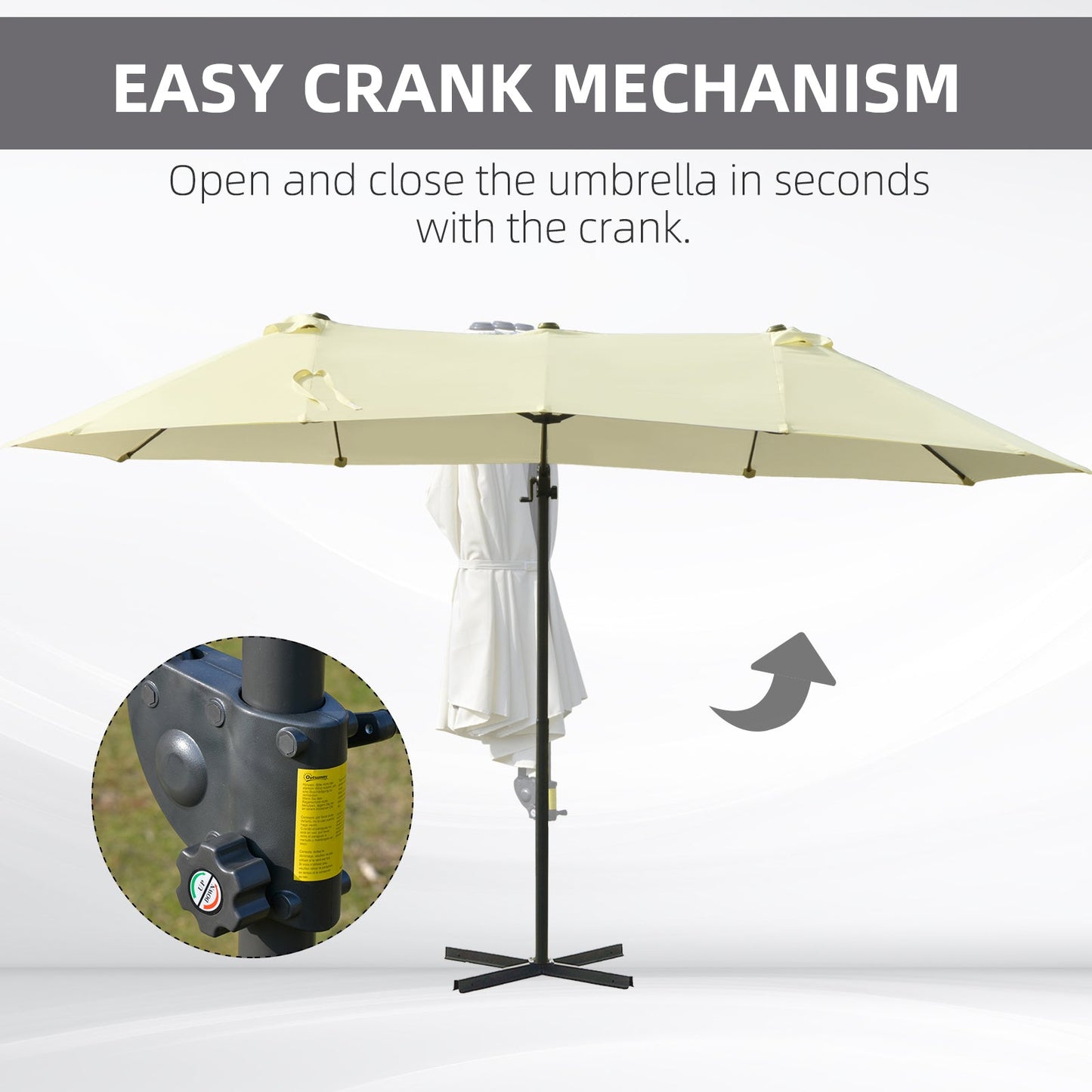 Outsunny Double Canopy Offset Parasol Umbrella Garden Shade w/ Steel Pole 12 Ribs Beige