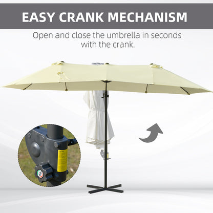 Outsunny Double Canopy Offset Parasol Umbrella Garden Shade w/ Steel Pole 12 Ribs Beige