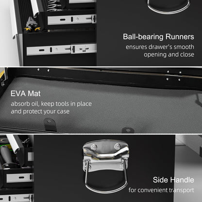 6 Drawer Tool Chest, Lockable Metal Tool Box with Top Case, Ball Bearing Runners, Portable Toolbox, 600mm x 260mm x 340mm, Black