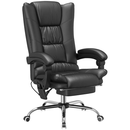 Vinsetto High Back Vibration Massage Office Chair, Heated Reclining PU Leather Computer Chair with 135 Reclining Back and Footrest, Black