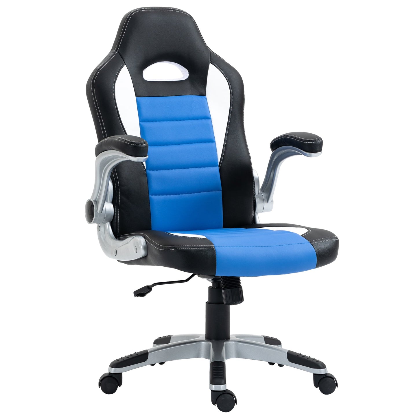 HOMCOM Computer Gaming Chair, Office Desk Swivel Chair, PU Leather Racing Chair with 90 Flip-up Armrest, Adjustable Height and Rolling Wheels, Blue