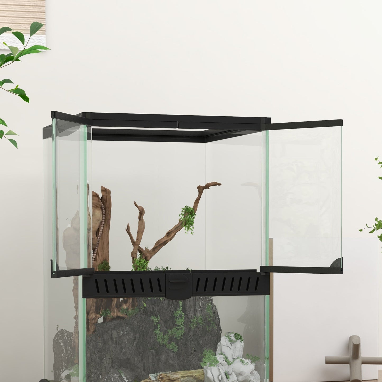 PawHut 40L Vivarium for Lizards Frogs Snakes Turtles Tortoises w/ Anti Escape Design, Ventilation