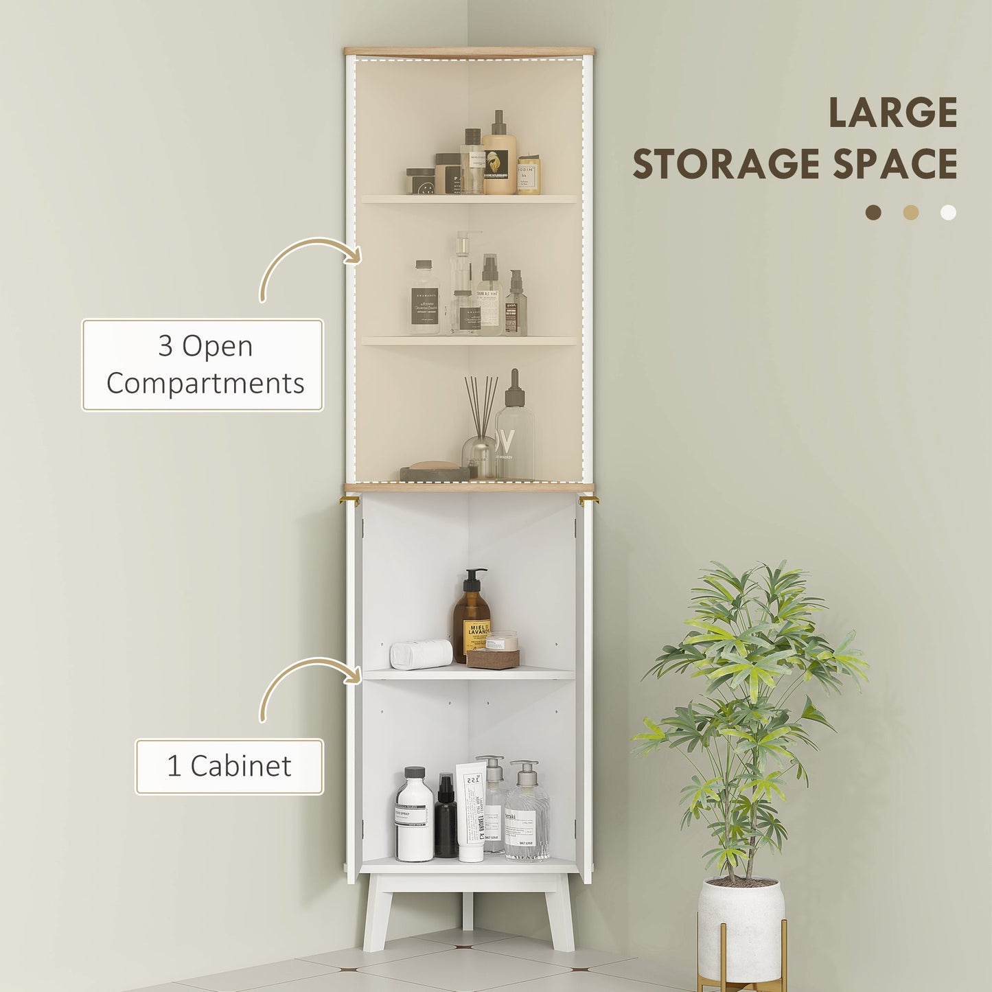 HOMCOM Tall Bathroom Storage Cabinet, Slim Bathroom Storage Unit with Doors and Adjustable Shelves, Freestanding Bathroom Cabinet with Curved Profile Design, White