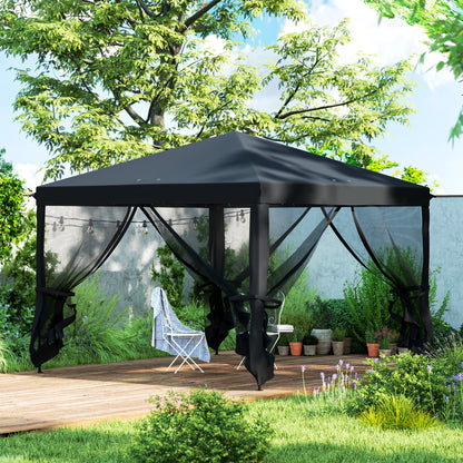 Outsunny 3 x 3√Ç m Pop Up Gazebo, 420D Baldachim ogrodowy z odpinaną siatką boczną, torba transportowa do ogrodu, patio, na zewnątrz, czarny