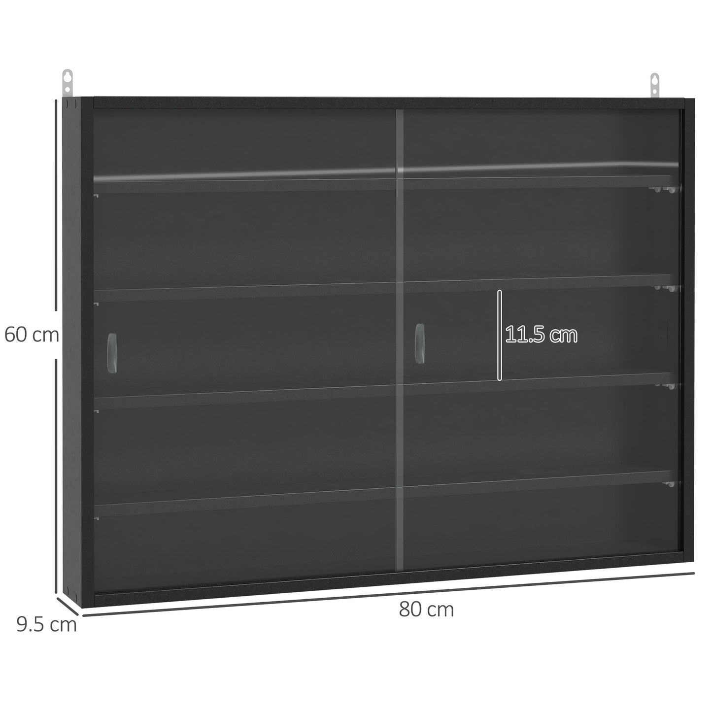 HOMCOM 5-Tier Wall Display Shelf Unit Cabinet w/ 4 Adjustable Shelves Glass Doors Home Office Ornaments 60x80cm Black