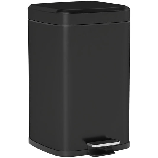 HOMCOM 20L Modern Boxy Metal Home Kitchen Bin - Black