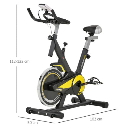 Indoor Bike Trainer Upright Exercise Bike With Adjustable Resistance Seat Handlebar LCD Display Black and Yellow