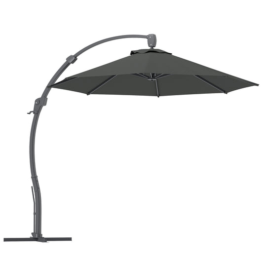 Outsunny 3(m) Parasol ogrodowy z wysięgnikiem, okrągły parasol z korbką, podstawą krzyżową, aluminiową ramą i obrotem 360√Ç¬∞, parasol tarasowy typu banan do ochrony przed słońcem na zewnątrz, szary