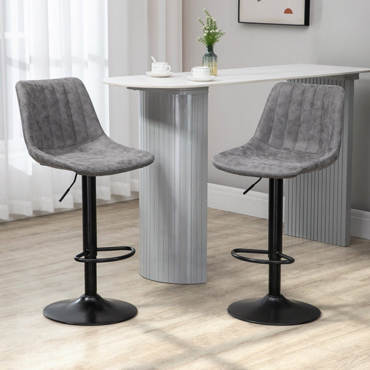 HOMCOM Adjustable Bar Stools Set of 2 Counter Height Barstools Dining Chairs 360¡ Swivel with Footrest for Home Pub, Grey