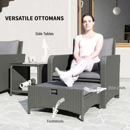 Zestaw mebli ogrodowych Outsunny Five Piece Rattan z 2-poziomowym stolikiem kawowym i pufami - szary