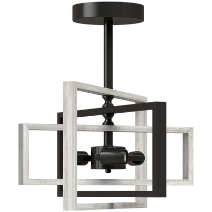 HOMCOM Ceiling Light Fixtures, Industrial Ceiling Lighting with Wood Frame, Bulbs Not Included, Black