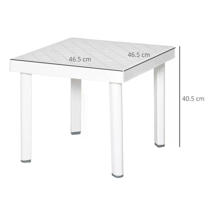 Outsunny Garden Side Table Plastic Outdoor Square Coffee End Table for Drink Snack, White