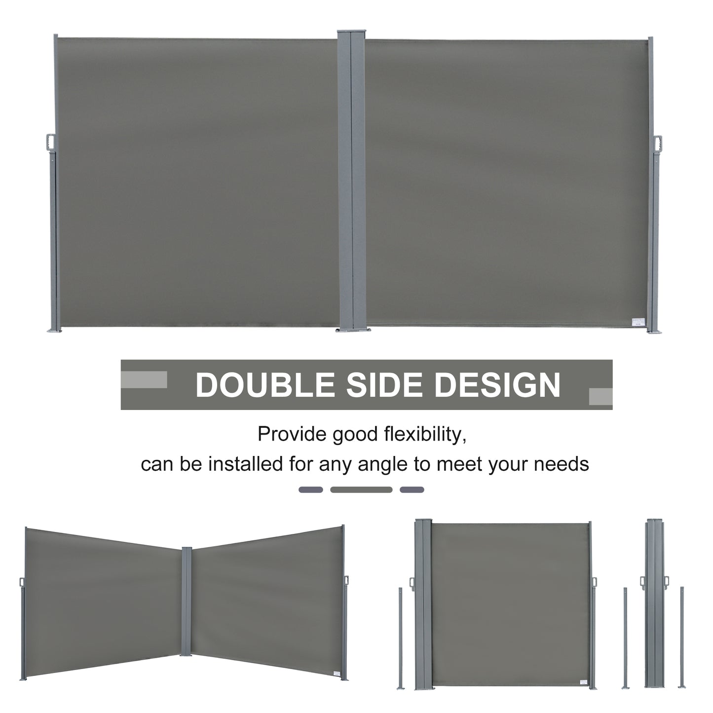 Outsunny 6 x 2m Rozwijana markiza przeciwsłoneczna Ekran ogrodzenia Taras Ogród Ściana Balkon Panel osłonowy Zewnętrzna roleta Prywatność Przegroda √¢‚Ç¨‚Äú Szary