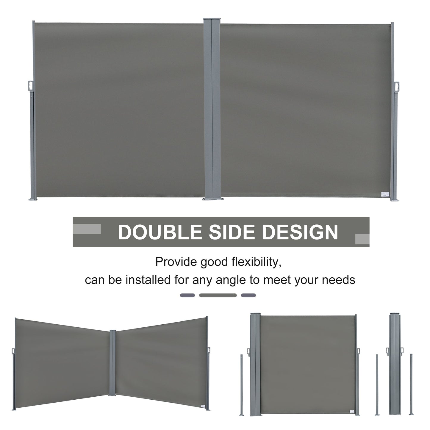 Outsunny 6 x 2m Retractable Sun Side Awning Screen Fence Patio Garden Wall Balcony Screening Panel Outdoor Blind Privacy Divider √¢‚Ç¨‚Äú Grey