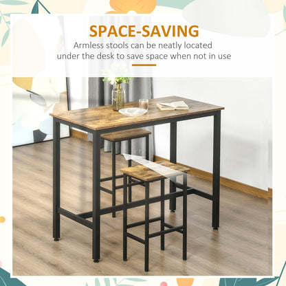 HOMCOM Industrial Bar Stools, Set of 2 Kitchen Breakfast Bar Chairs with Footrest, Counter Height Island Stools for Dining Area, Home Pub, Rustic Brown